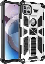 Voor Motorola Moto One 5G Ace schokbestendig TPU + PC magnetische beschermhoes met houder (zilver)