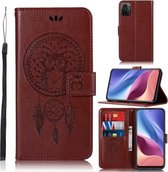 Voor Xiaomi Redmi K40 Windgong Uil Embossing Patroon Horizontale Flip Leren Case met Houder & Kaartsleuven & Portemonnee (Bruin)