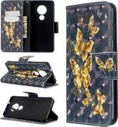 Voor Nokia 6.2 / 7.2 3D gekleurd tekeningpatroon horizontale flip lederen tas, met houder en kaartsleuven en portemonnee (zwarte achtergrond vlinder)