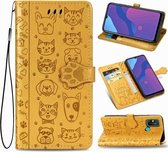 Voor Huawei Honor Play 9A Mooie Kat en Hond Embossing Patroon Horizontale Flip Leren Case, met Houder & Kaartsleuven & Portemonnee & Cartoon Sluiting & Lanyard (Geel)