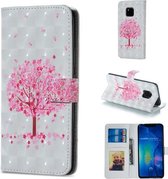 Roze boompatroon horizontale flip lederen hoes voor Huawei Mate 20 Pro, met houder & kaartsleuven & fotolijst & portemonnee