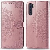 Voor OPPO F15 & A91 Halverwege Mandala-reliëfpatroon Horizontale lederen flip-hoes met houder & kaartsleuven & portemonnee & fotolijst & lanyard (roségoud)