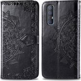 Voor OPPO Reno 3 Pro Halverwege Mandala Embossing Patroon Horizontale Flip PU lederen tas met houder & kaartsleuven & Walle & Lanyard (zwart)