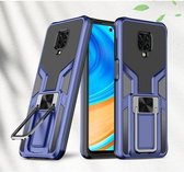 Voor Xiaomi Redmi Note 9 Pro Armor 2 in 1 PC + TPU magnetische schokbestendige behuizing met opvouwbare houder (blauw)