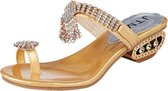 Open teen stevige hak sandalen kristal strass strand flip, schoenmaat: 41 (goud)