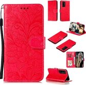 Voor Huawei Honor 30 Kant Bloem Embossing Patroon Horizontale Flip Leren Hoes, met Houder & Kaartsleuven & Portemonnee & Fotolijst & Lanyard (Rood)