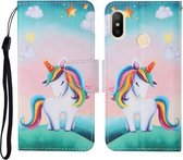 Voor Xiaomi Redmi Note 6 Pro Gekleurde Tekening Patroon Horizontale Flip Leren Case met Houder & Kaartsleuven & Portemonnee & Lanyard (Regenboog Eenhoorn)