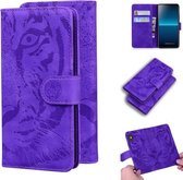 Voor Sony Xperia L4 Tiger Embossing Pattern Horizontale Flip lederen tas met houder & kaartsleuven & portemonnee (paars)