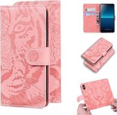 Voor Sony Xperia L4 Tiger Embossing Pattern Horizontale Flip lederen tas met houder & kaartsleuven & portemonnee (roze)