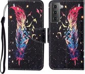 Voor Samsung Galaxy S21 5G Gekleurde Tekening Patroon Horizontale Flip Leren Case met Houder & Kaartsleuven & Portemonnee & Lanyard (Veer)