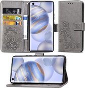 Voor Huawei Honor 30 Lucky Clover Pressed Flowers Pattern Leather Case met houder & kaartsleuven & portemonnee & draagriem (grijs)