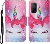 Voor Xiaomi Mi 10T Gekleurde Tekening Patroon Horizontale Flip Leren Case met Houder & Kaartsleuven & Portemonnee & Lanyard (Wimper Eenhoorn)