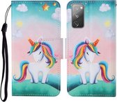 Voor Samsung Galaxy S20 FE Gekleurde Tekening Patroon Horizontale Flip Leren Case met Houder & Kaartsleuven & Portemonnee & Lanyard (Regenboog Eenhoorn)