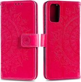 Voor Huawei Y5p Totem Bloem Reliëf Horizontale Flip TPU + PU lederen tas met houder & kaartsleuven & portemonnee (rood)