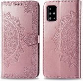 Voor Galaxy A71 Halverwege Mandala-reliëfpatroon Horizontale lederen flip-hoes, met houder & kaartsleuven & portemonnee & fotolijst & lanyard (roségoud)