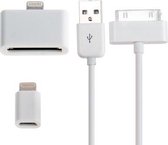 3in1 30-pins adapter + 8 pin micro USB iPhone 30-pins Kabel, iPhone XR XS MAX X & XS 8 & 8 Plus 7 & 7 Plus 6 & 6s & 6 Plus & 6s Plus iPad (wit)