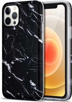TPU glanzend marmerpatroon IMD beschermhoes voor iPhone 12 Pro (zwart)