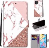 Gekleurde tekening Cross Texture Horizontale Flip PU lederen tas met houder & kaartsleuven & portemonnee & lanyard voor iPhone 12 mini (Pink Stone Texture)