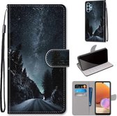 Voor Samsung Galaxy A32 4G / A32 Lite Gekleurde Tekening Cross Textuur Horizontale Flip PU Lederen Case met Houder & Kaartsleuven & Portemonnee & Lanyard (Mountain Road Sterrenheme