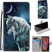 Voor Samsung Galaxy Xcover 5 Gekleurde Tekening Cross Textuur Horizontale Flip PU Lederen Case met Houder & Kaartsleuven & Portemonnee & Lanyard (Peinzende Wolf)