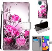 Voor Samsung Galaxy F62 / M62 Gekleurde Tekening Cross Textuur Horizontale Flip PU Lederen Case met Houder & Kaartsleuven & Portemonnee & Lanyard (Wild Rose)