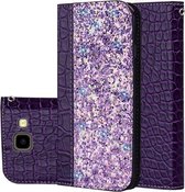 Krokodiltextuur Glitterpoeder Horizontale leren flip-hoes voor Galaxy J4 +, met kaartsleuven en houder (paars)