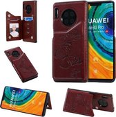 Voor Huawei Mate30 Pro vlinder reliëfpatroon schokbestendig beschermhoes met houder & kaartsleuven & fotolijst (bruin)