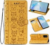 Voor Galaxy S20 Plus schattige kat en hond reliëf horizontale flip lederen tas met beugel / kaartsleuf / portemonnee / lanyard (geel)