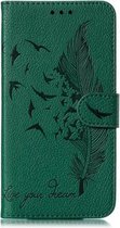 Voor Galaxy S20 Ultra Litchi Textuur Veer Embossing Horizontale Flip PU Leren Case met Houder & Kaartsleuven & Portemonnee & Fotolijst & Lanyard (Groen)