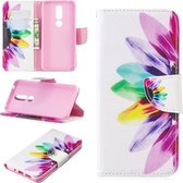 Gekleurde tekening patroon horizontale flip lederen case voor Nokia 7.1, met houder & kaartsleuven & portemonnee (zonnebloem)