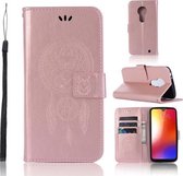 Windgong Uil Embossing Patroon Horizontale Leren Flip Case met Houder & Kaartsleuven & Portemonnee Voor Motorola Moto G7 (Rose Goud)