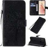 Voor OPPO A8 / A31 (2020) Boom & Kat Patroon Geperst Afdrukken Horizontale Flip PU Leren Case met Houder & Kaartsleuven & Portemonnee & Lanyard (Zwart)