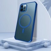 Rechte zijde laserplating Volledige dekking Helder TPU schokbestendig Magsafe-hoesje voor iPhone 12 Pro Max (oceaanblauw)