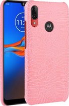 Voor Motorola Moto E6 Plus schokbestendige krokodiltextuur pc + PU-hoes (roze)