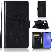 Windgong Uil Embossing Patroon Horizontale Flip Leren Case met Houder & Kaartsleuven & Portemonnee Voor Huawei Honor 8C (Zwart)