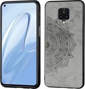 Voor Xiaomi Redmi Note 9S / Note 9 Pro / Note 9 Pro Mandala reliëf stoffen hoes PC + TPU mobiele telefoonhoes met magnetische functie en draagriem (grijs)