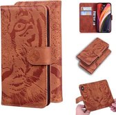 Voor iPhone 12 Pro Max Tiger Embossing Pattern Horizontale Flip lederen hoes met houder & kaartsleuven & portemonnee (bruin)