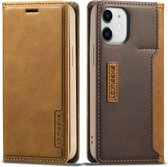 Voor iPhone 12 mini LC.IMEEKE LC-001-serie PU + TPU kleuraanpassing Frosted horizontale flip lederen tas met houder en kaartsleuf (bruin)