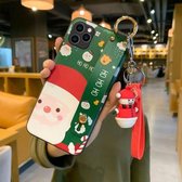 Voor iPhone 11 Pro Max Christmas Series Painted Pattern TPU Case met polsbandhouder & hanger (groene kerstman + sneeuwpopgesp)