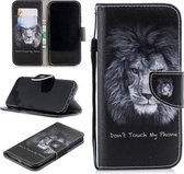 Voor iPhone XR Gekleurd tekeningpatroon Horizontaal Flip TPU + PU lederen tas met houder & kaartsleuven & portemonnee & lanyard (leeuw)