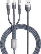 REMAX RC-070TH 1,2 m 2 A 3-in-1 USB naar 8-pins & USB-C / Type-C & micro-USB-oplaadkabel (zilver)