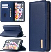 Voor iPhone XR 2 in 1 afneembare magnetische horizontale flip lederen hoes met houder & kaartsleuven en portemonnee (blauw)