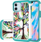 Voor iPhone 12 mini gekleurd tekeningpatroon PU mager + TPU beschermhoes (kleurrijke boom)