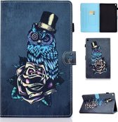 Voor Kindle Fire HD8 Horizontaal TPU Geschilderd Plat Feather Case Antislipstrip met Slaapfunctie & Pen Cover & Kaartsleuf & Houder (Uil)