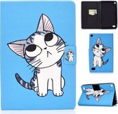 Voor Amazon Kindle Fire 7 (2015) / (2017) / (2019) Voltage Painted Pattern Tablet PC Beschermende lederen tas met beugel en kaartsleuven en antislipstrip (Blue Cat)