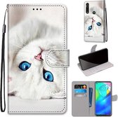 Voor Motorola Moto G Power (2020) Gekleurde tekening Cross Texture Horizontale Flip PU lederen tas met houder & kaartsleuven & portemonnee & lanyard (White Kitten)