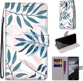 Voor Nokia 2.4 Gekleurde Tekening Cross Textuur Horizontale Flip PU Lederen Case met Houder & Kaartsleuven & Portemonnee & Lanyard (Roze Groen Blad)