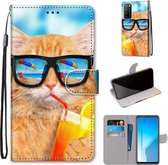 Voor Huawei Honor Play4 Gekleurde Tekening Cross Textuur Horizontale Flip PU Lederen Case met Houder & Kaartsleuven & Portemonnee & Lanyard (Kat Drinken Soda)