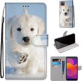 Voor Huawei Y5p / Honor 9S Gekleurde Tekening Cross Textuur Horizontale Flip PU Lederen Case met Houder & Kaartsleuven & Portemonnee & Lanyard (Sneeuw Puppy)