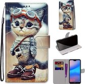 Voor Huawei P20 Lite / nova 3e Gekleurde Tekening Cross Textuur Horizontale Flip PU Lederen Case met Houder & Kaartsleuven & Portemonnee & Lanyard (Leren Schoenen Kat)